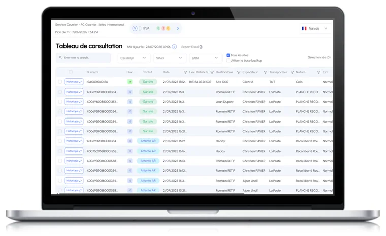 Tableau de bord ISITRAC 360 : tracking, recherche et preuve de remise des flux internes
