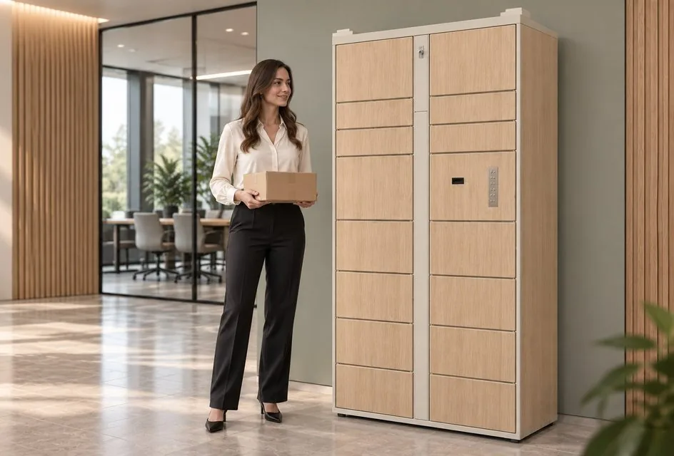 Locker Lite Bluetooth de 15 cases dans un hall d'entreprise